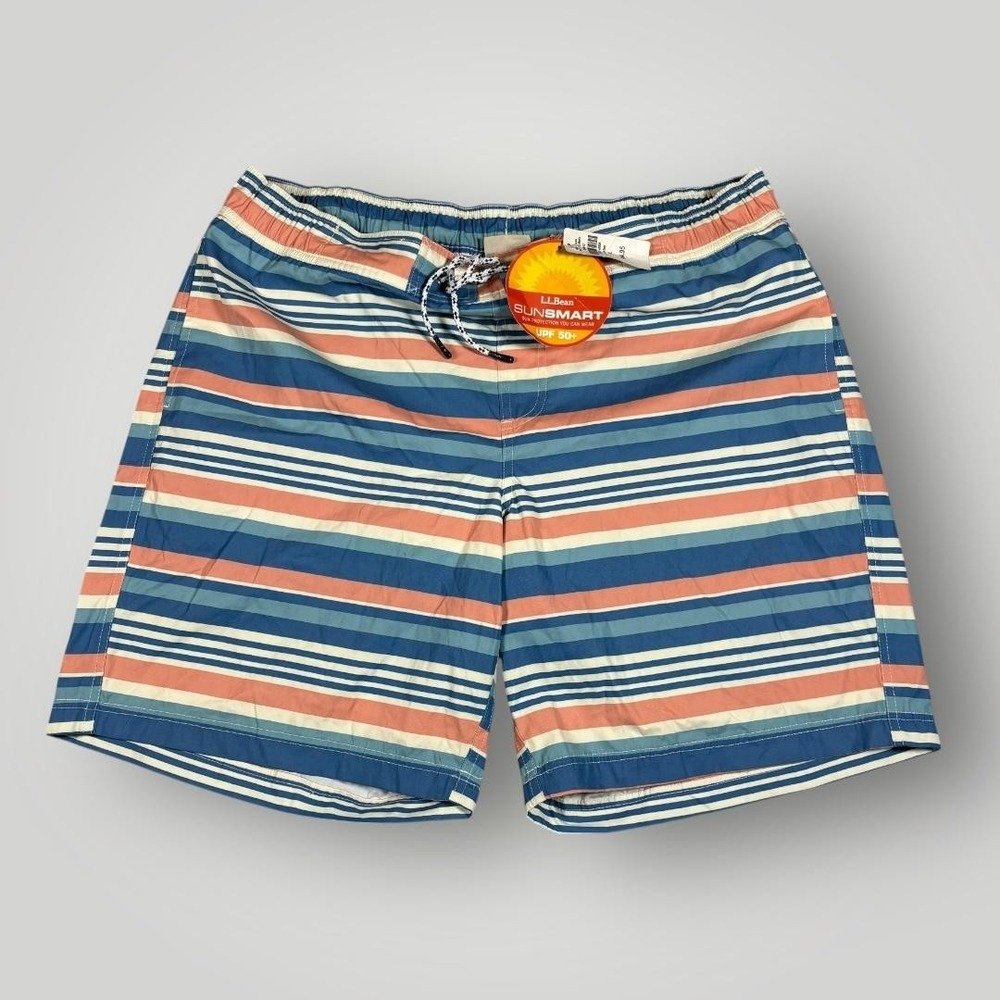 LL Bean Swim Shorts Mens XL Multicolor Stripe SunSmart UPF 50+ Trunks Quick Dry